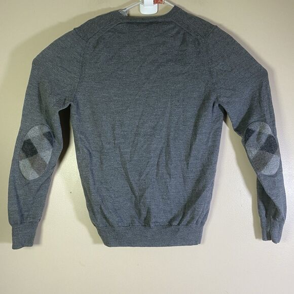 Burberry  Sweater Mens Large Gray  V Neck Elbow Patch Novacheck Wool - Picture 1 of 13